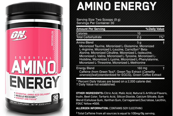 Optimum Nutrition Amino Energy ingredients.